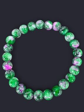 Green Pink Marble Glass Bead Bracelet 8mm